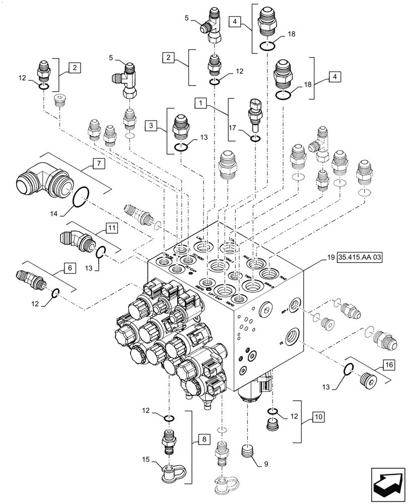 Схема запчастей Case IH WD1203 - (35.415.AA[01]) - FLOAT MANIFOLD VALVE (35) - HYDRAULIC SYSTEMS