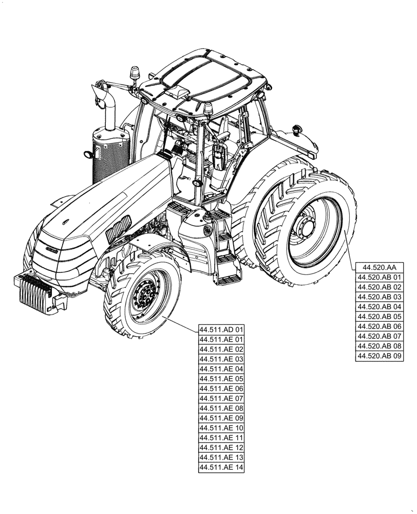 Схема запчастей Case IH MAGNUM 280 - (00.000.44) - PICTORIAL INDEX - WHEELS (00) - GENERAL & PICTORIAL INDEX