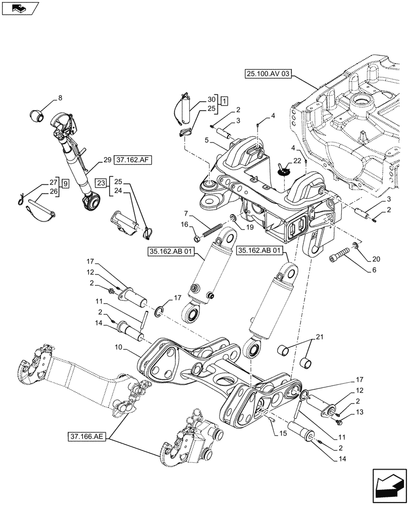 Схема запчастей Case IH FARMALL 105U - (37.162.AE[03]) - VAR - 331789, 332789 - 3 POINT HITCH, FRONT, SUPPORT (37) - HITCHES, DRAWBARS & IMPLEMENT COUPLINGS