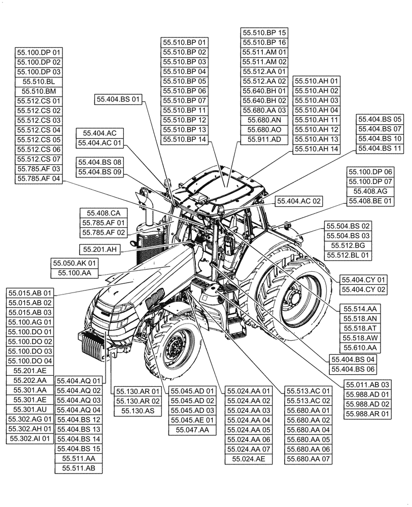 Схема запчастей Case IH MAGNUM 280 - (00.000.55) - PICTORIAL INDEX - ELECTRICAL SYSTEMS (00) - GENERAL & PICTORIAL INDEX