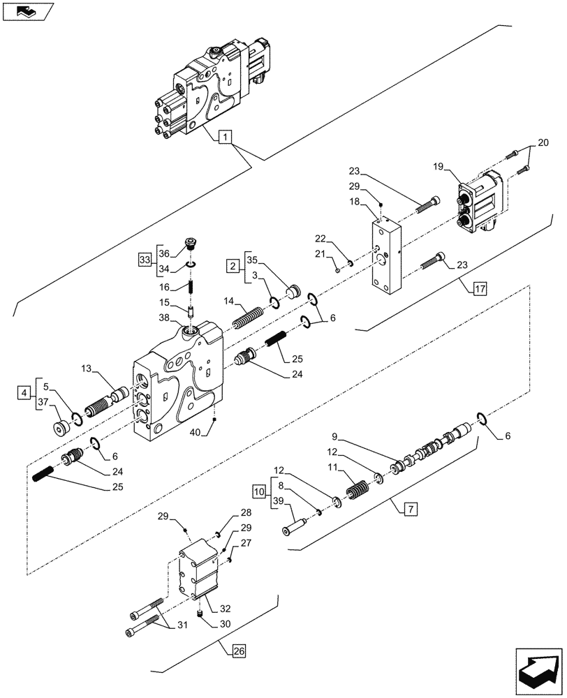 Схема запчастей Case IH PUMA 170 - (35.204.01[04A]) - CONTROL VALVE SECTION, MAIN, COMPONENTS - D7414 - C7417 (35) - HYDRAULIC SYSTEMS