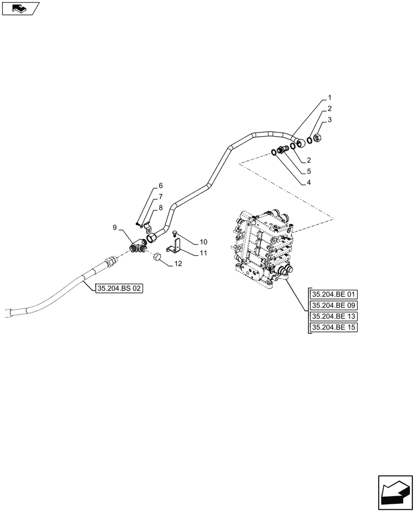 Схема запчастей Case IH FARMALL 105U - (35.204.BS[10]) - VAR - 743918 - MID MOUNT VALVE KIT, DELIVERY PIPE, NA (35) - HYDRAULIC SYSTEMS