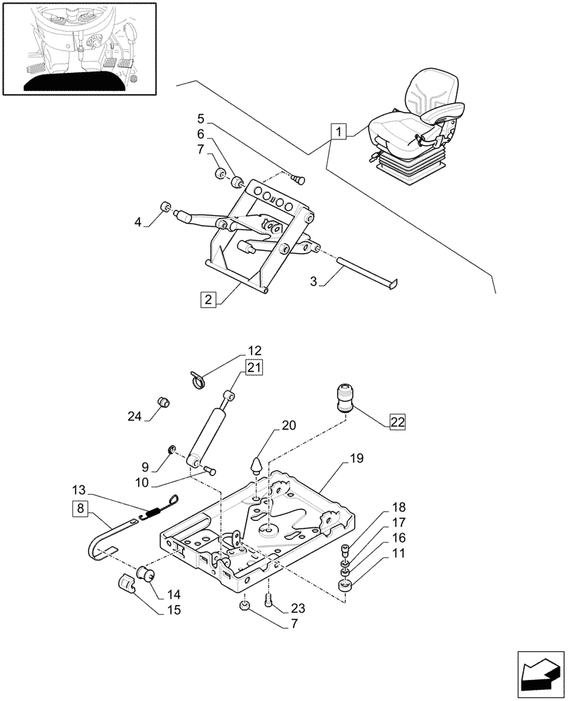 Схема запчастей Case IH MAXXUM 100 - (1.93.3/ R[05]) - SEAT WITH AIR SUSPENSION, BELT AND SWITCH - BREAKDOWN (VAR.330710) - D7342 (10) - OPERATORS PLATFORM/CAB