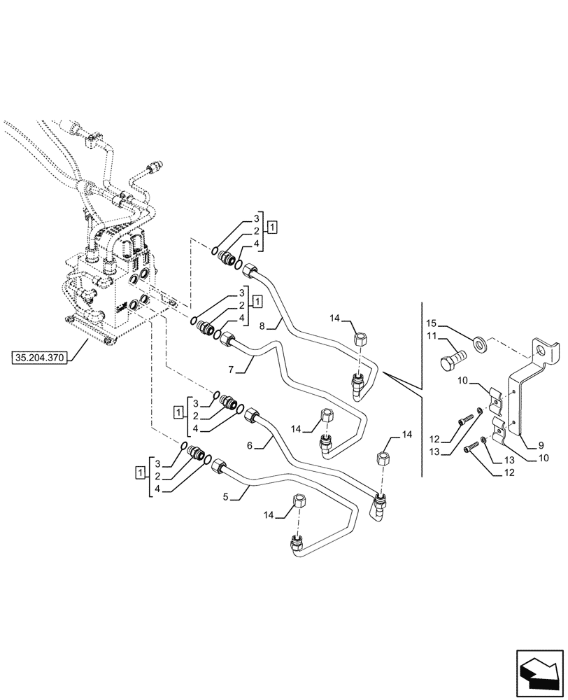 Схема запчастей Case IH FARMALL 110U - (35.204.610) - VAR - 744711 - REMOTE CONTROL VALVE, PIPE, MULTIFASTER COUPLER, EU (35) - HYDRAULIC SYSTEMS