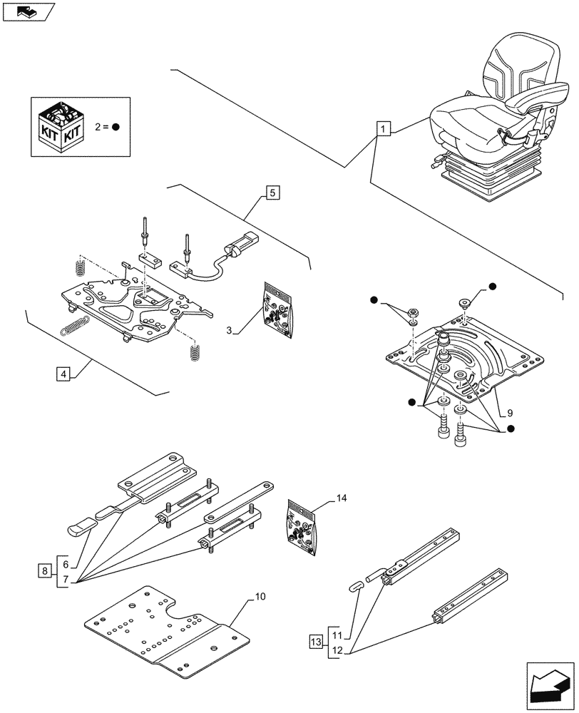 Схема запчастей Case IH MAXXUM 120 - (90.124.AC[03A]) - VAR - 330710 - SEAT WITH AIR SUSPENSION, BELT AND SWITCH - BREAKDOWN - BEGIN YR 03-OCT-2014 (90) - PLATFORM, CAB, BODYWORK AND DECALS