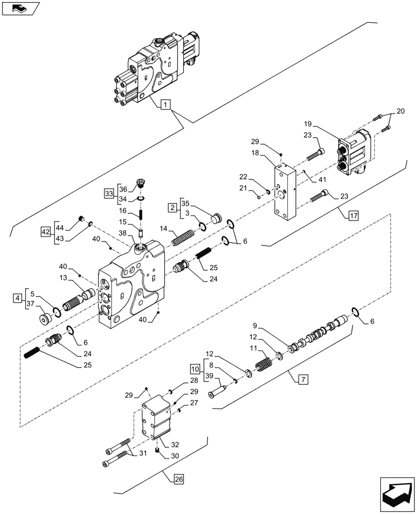 Схема запчастей Case IH PUMA 185 - (35.204.01[03B]) - CONTROL VALVE SECTION, LEFT, COMPONENTS - D7417 - C7418 (35) - HYDRAULIC SYSTEMS