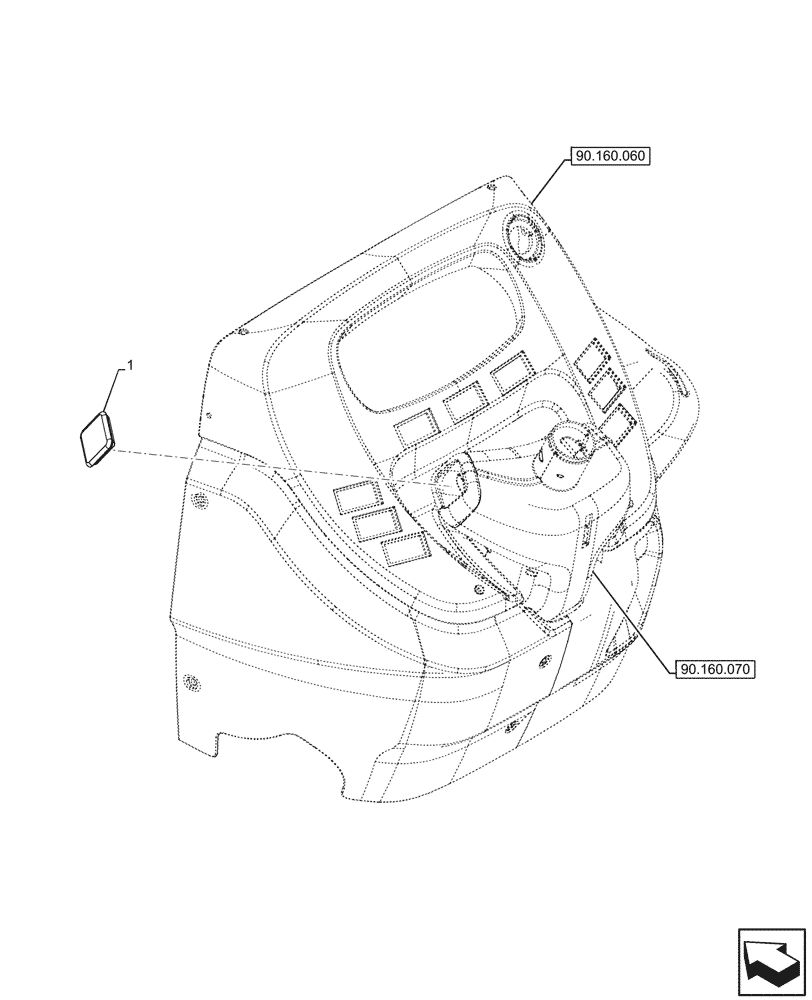 Схема запчастей Case IH FARMALL 110N - (90.160.360) - VAR - 743381, 743508 - PLUG, STEERING COLUMN, CAB (90) - PLATFORM, CAB, BODYWORK AND DECALS