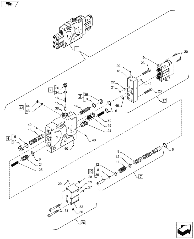 Схема запчастей Case IH PUMA 215 - (35.204.01[03C]) - CONTROL VALVE SECTION, LEFT, COMPONENTS - D7418 (35) - HYDRAULIC SYSTEMS