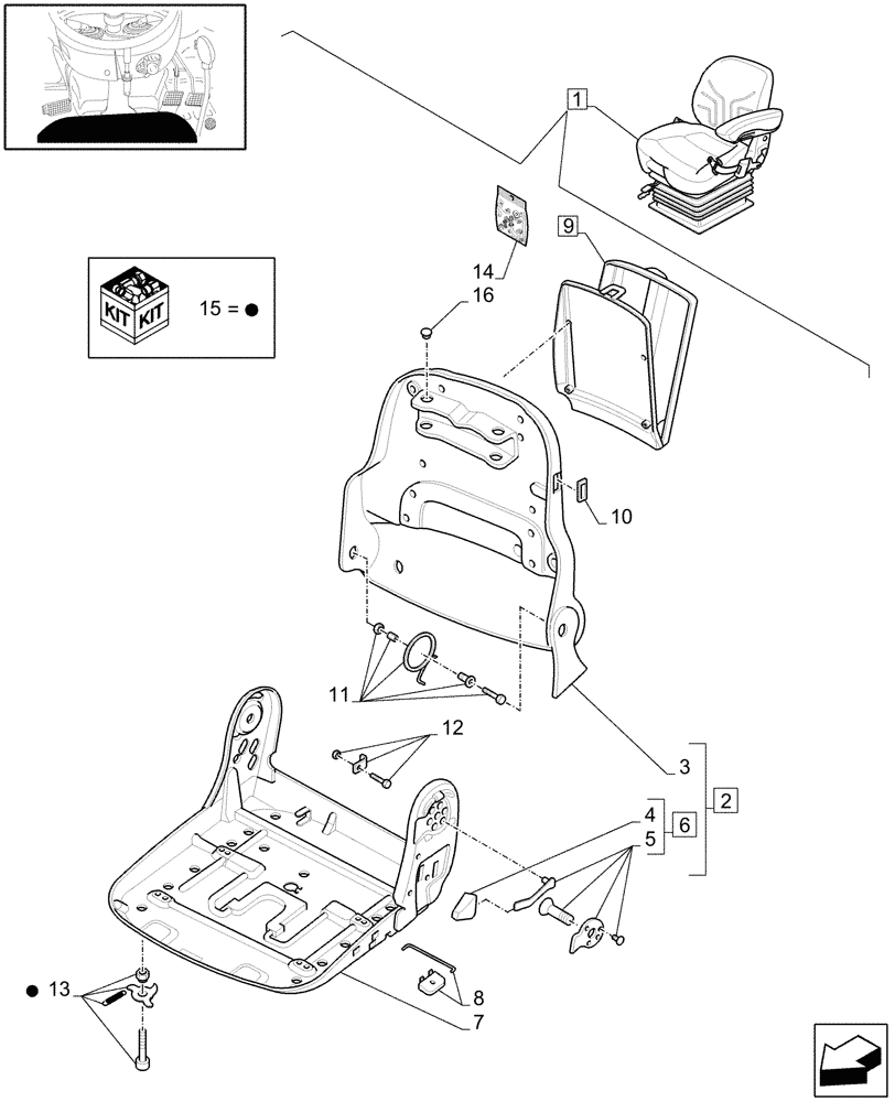 Схема запчастей Case IH MAXXUM 110 - (1.93.3/ R[02]) - SEAT WITH AIR SUSPENSION, BELT AND SWITCH - BREAKDOWN (VAR.330710) - D7342 (10) - OPERATORS PLATFORM/CAB