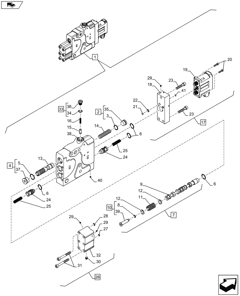 Схема запчастей Case IH PUMA 185 - (35.204.01[04B]) - CONTROL VALVE SECTION, MAIN, COMPONENTS - D7417 - C7418 (35) - HYDRAULIC SYSTEMS