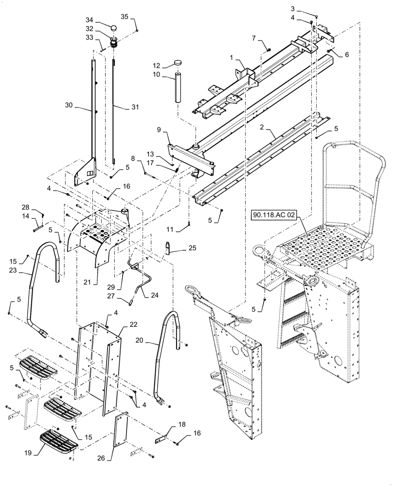 Схема запчастей Case IH 7088 - (90.118.AC[01]) - OPERATORS LADDER, LH (90) - PLATFORM, CAB, BODYWORK AND DECALS