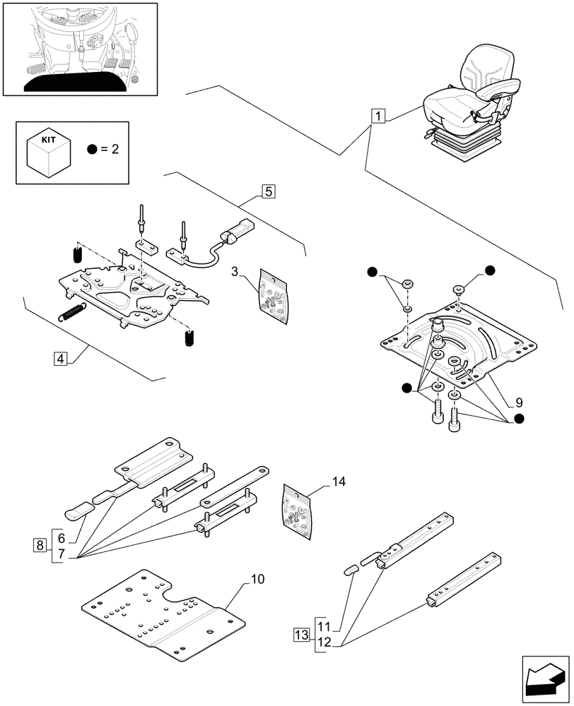 Схема запчастей Case IH MAXXUM 100 - (1.93.3/ R[03]) - SEAT WITH AIR SUSPENSION, BELT AND SWITCH - BREAKDOWN (VAR.330710) - D7342 (10) - OPERATORS PLATFORM/CAB