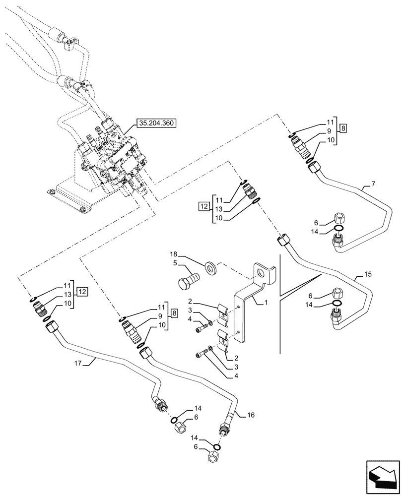 Схема запчастей Case IH FARMALL 110U - (35.204.620) - VAR - 744711 - PIPE, FOR LOADER, NA (35) - HYDRAULIC SYSTEMS