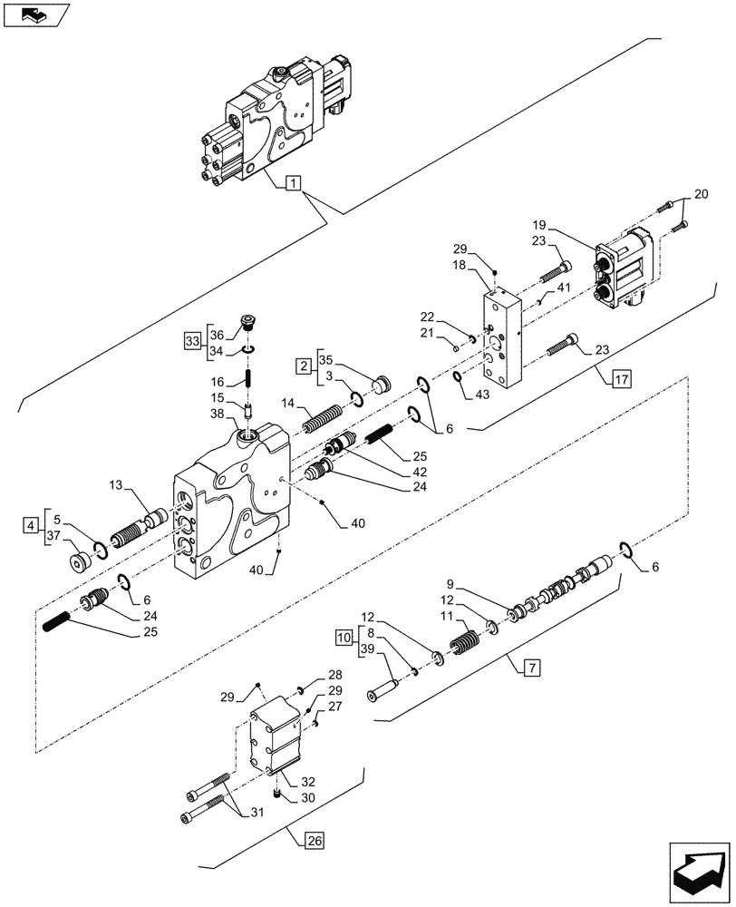 Схема запчастей Case IH PUMA 200 - (35.204.01[05C]) - CONTROL VALVE SECTION, RIGHT, COMPONENTS - D7418 (35) - HYDRAULIC SYSTEMS