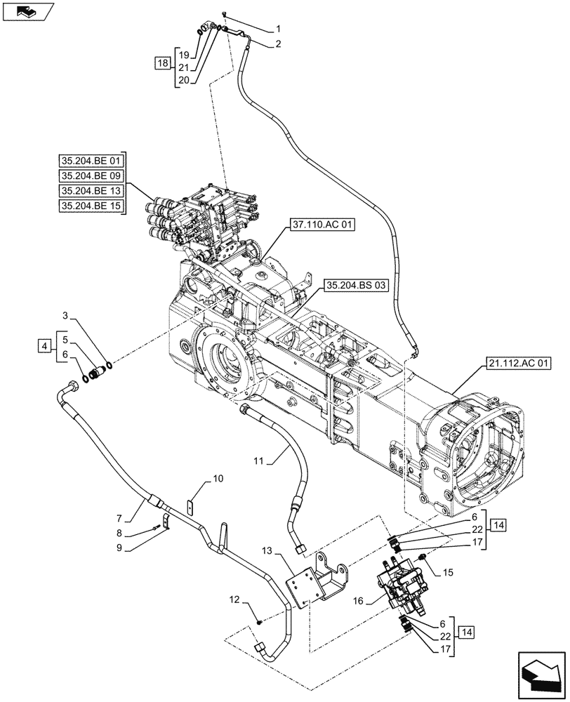 Схема запчастей Case IH FARMALL 105U - (35.204.BS[09]) - VAR - 743918 - MID MOUNT VALVE KIT, HYDRAULIC LINE, NA (35) - HYDRAULIC SYSTEMS