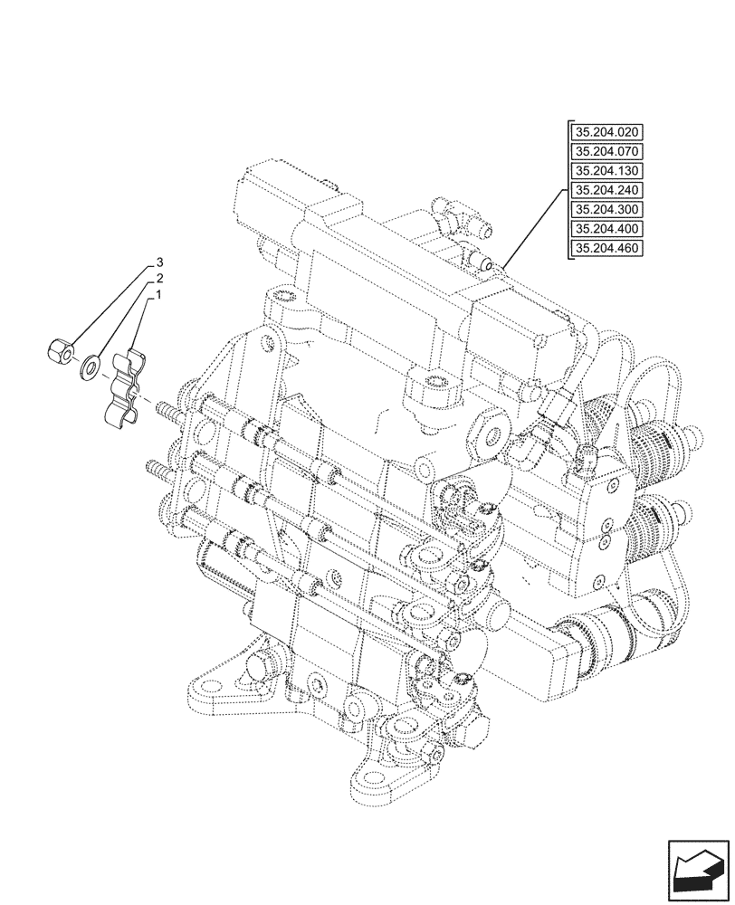 Схема запчастей Case IH FARMALL 90V - (35.204.960) - VAR - 341794, 759023, 759024 - REMOTE CONTROL VALVE, CABLE CLIP (35) - HYDRAULIC SYSTEMS