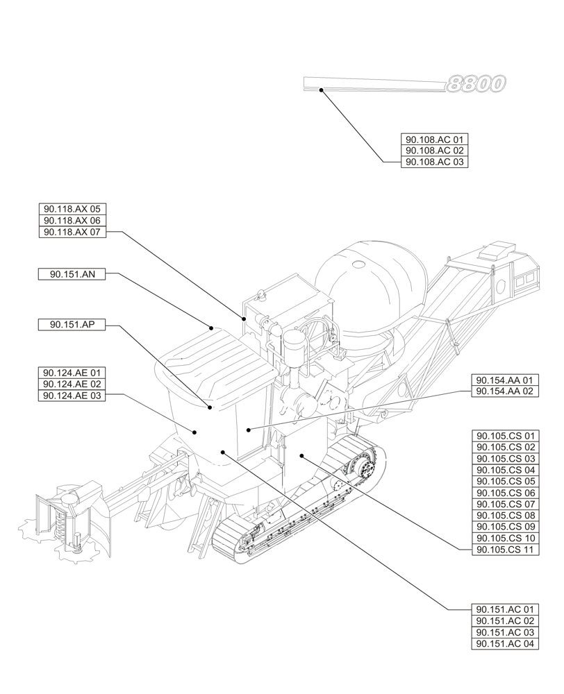 Схема запчастей Case IH A8800 - (00.000.90[04]) - PICTORIAL INDEX - PLATFORM, CAB, BODYWORK AND DECALS (00) - GENERAL & PICTORIAL INDEX