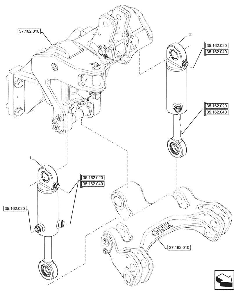 Схема запчастей Case IH FARMALL 80V - (35.162.030) - VAR - 341975, 341976, 341979, 341980, 342336, 342337, 342340, 342346, 342347, 342350, 743522, 759019 - CYLINDER, HYDRAULIC LIFT (35) - HYDRAULIC SYSTEMS