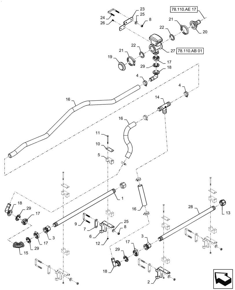 Схема запчастей Case IH PATRIOT 2250 - (78.110.AE[16]) - BOOM PLUMBING, LH, OUTER, 20" NOZZLE SPACING, 5 SECTION, 90, ASN YGT042518 (78) - SPRAYING