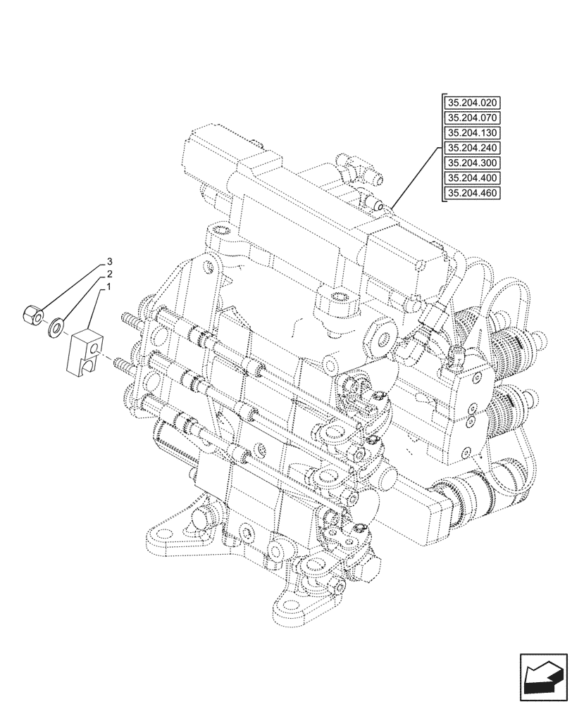 Схема запчастей Case IH FARMALL 90N - (35.204.970) - VAR - 341794, 759023, 759024 - REMOTE CONTROL VALVE, CABLE CLIP (35) - HYDRAULIC SYSTEMS