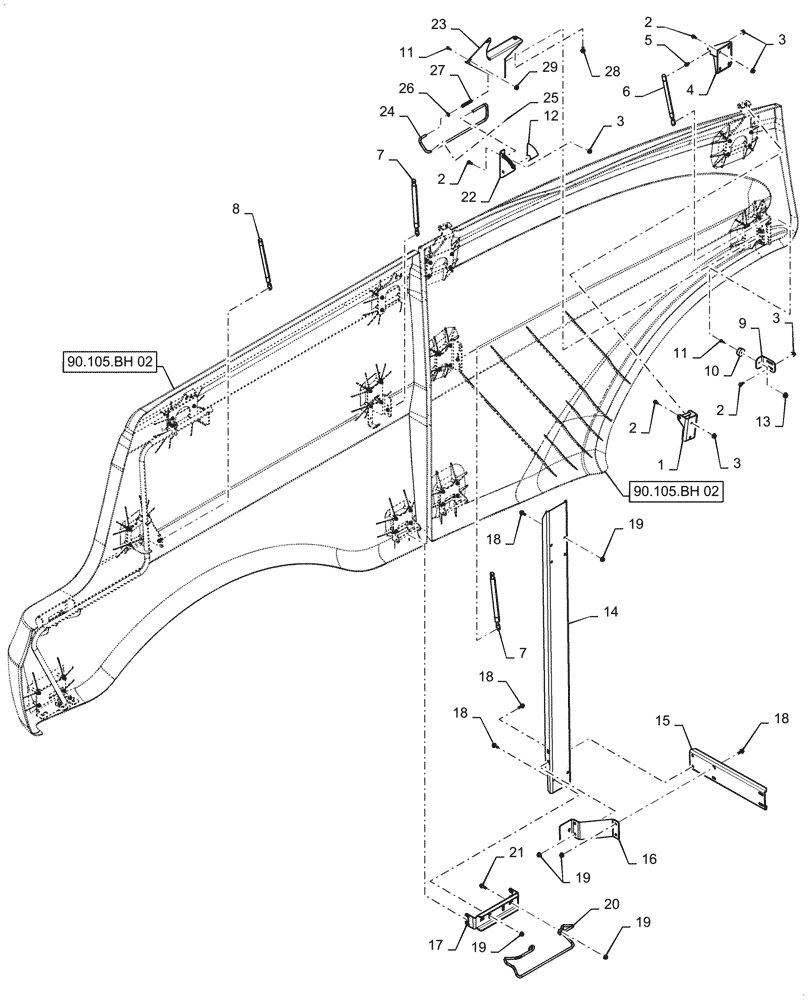 Схема запчастей Case IH 5088 - (90.105.BH[01]) - BODY SIDE PANEL, LH (90) - PLATFORM, CAB, BODYWORK AND DECALS