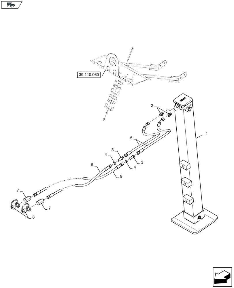 Схема запчастей Case IH LB324S - (39.110.080) - HYDRAULIC JACK - D122 (39) - FRAMES AND BALLASTING