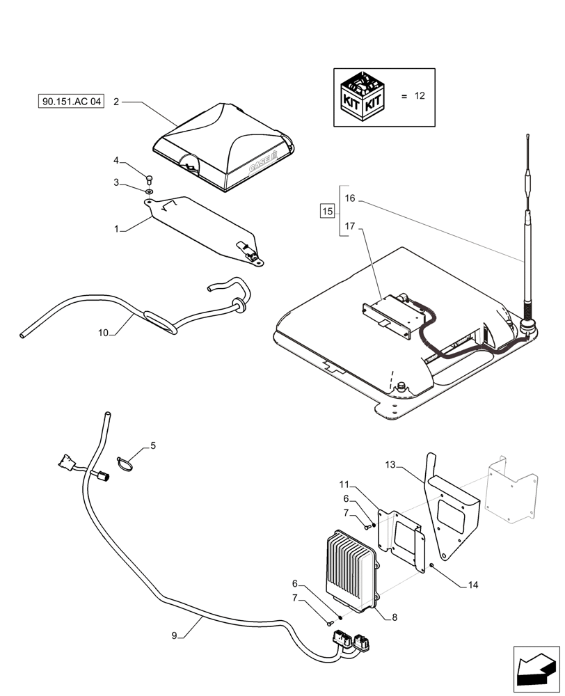 Схема запчастей Case IH A8000 - (90.151.AC[03]) - NAVIGATION KIT, DGPS (90) - PLATFORM, CAB, BODYWORK AND DECALS