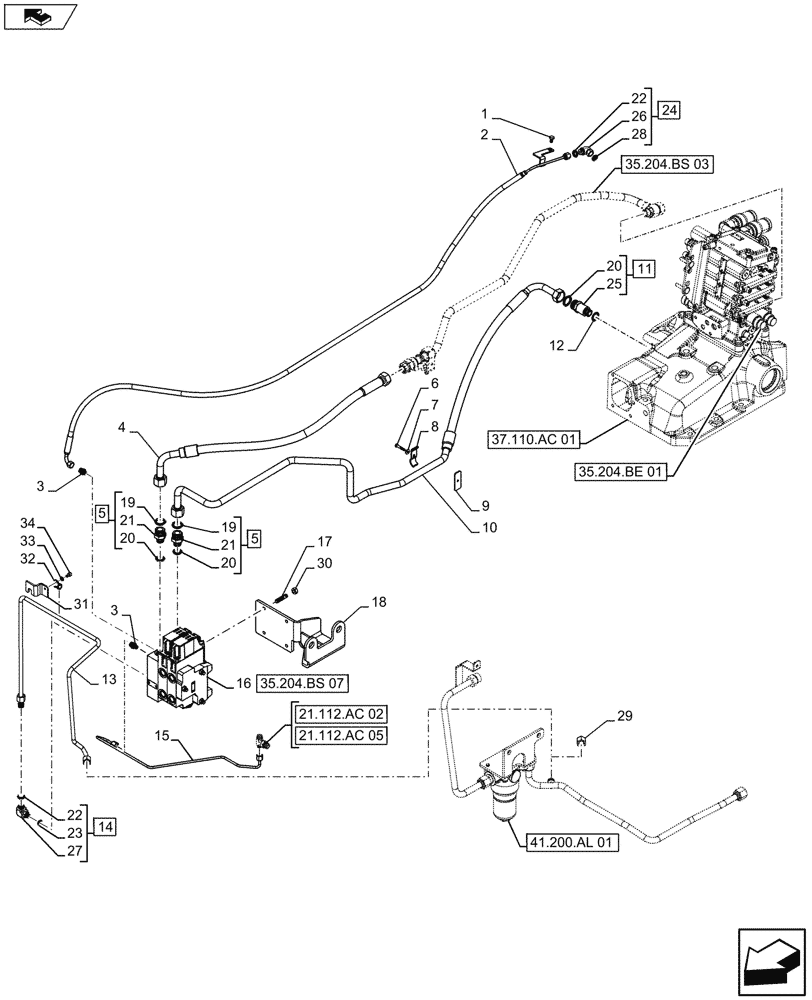 Схема запчастей Case IH FARMALL 115U - (35.204.BS[06]) - VAR - 336386 - MID MOUNT VALVE KIT, ELECTRONIC (35) - HYDRAULIC SYSTEMS