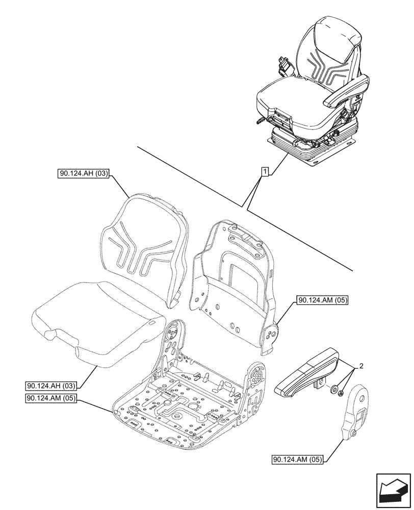 Схема запчастей Case IH MAXXUM 135 - (90.124.AD[03]) - VAR - 758674 - DRIVER SEAT, GRAMMER DELUXE SEAT, W/ LOW FREQUENCY AIR SUSPENSION, W/ HEATED CUSHIONS, ARMREST (90) - PLATFORM, CAB, BODYWORK AND DECALS