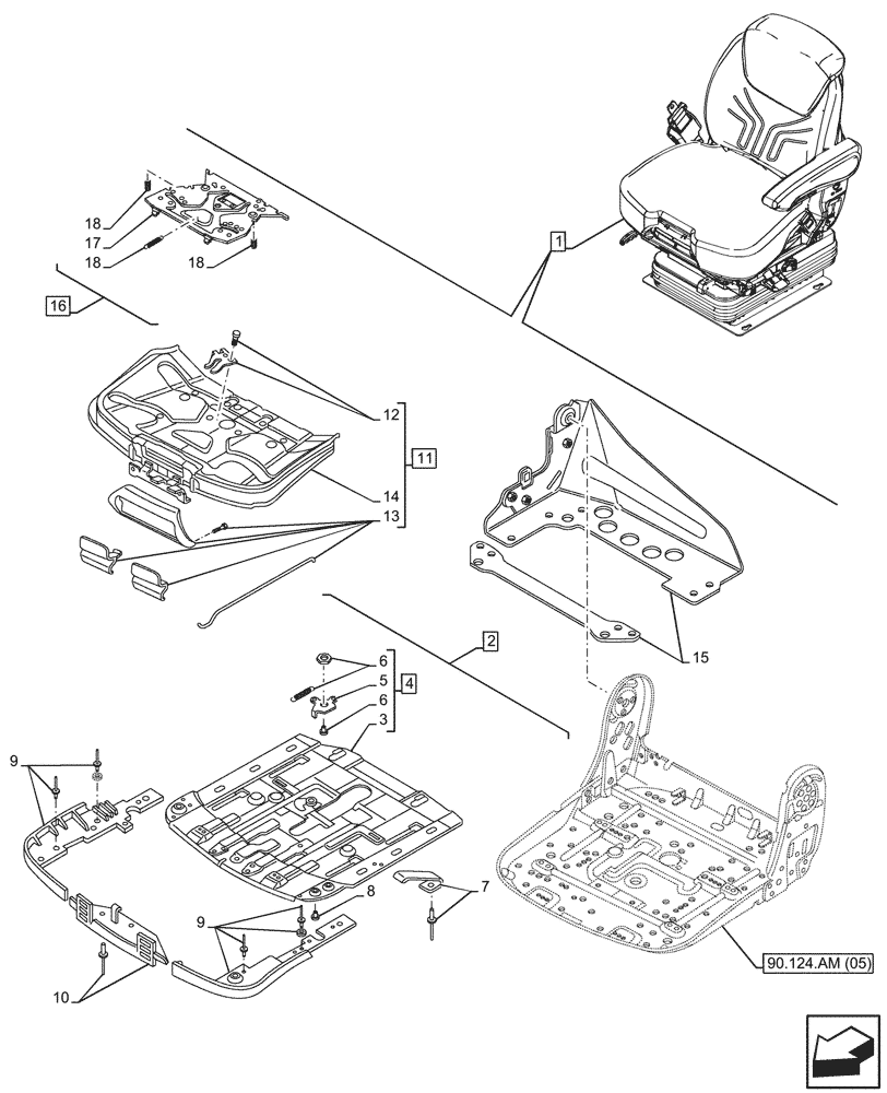 Схема запчастей Case IH MAXXUM 115 - (90.124.AM[06]) - VAR - 758671 - DRIVER SEAT, GRAMMER DELUXE SEAT, W/ LOW FREQUENCY AIR SUSPENSION, W/ HEATED CUSHIONS, W/ MECHANICAL REMOTES, SUPPORT (90) - PLATFORM, CAB, BODYWORK AND DECALS