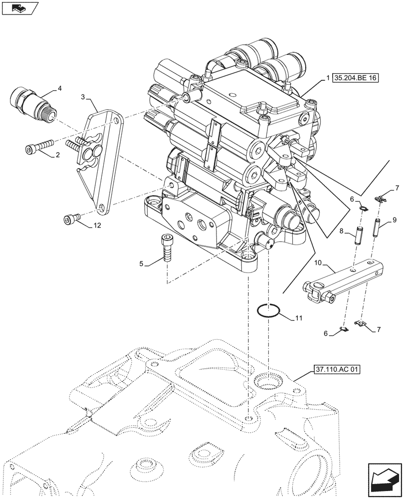 Схема запчастей Case IH FARMALL 115U - (35.204.BE[15]) - VAR - 338844 - REMOTE CONTROL VALVE (3 REMOTES) (35) - HYDRAULIC SYSTEMS