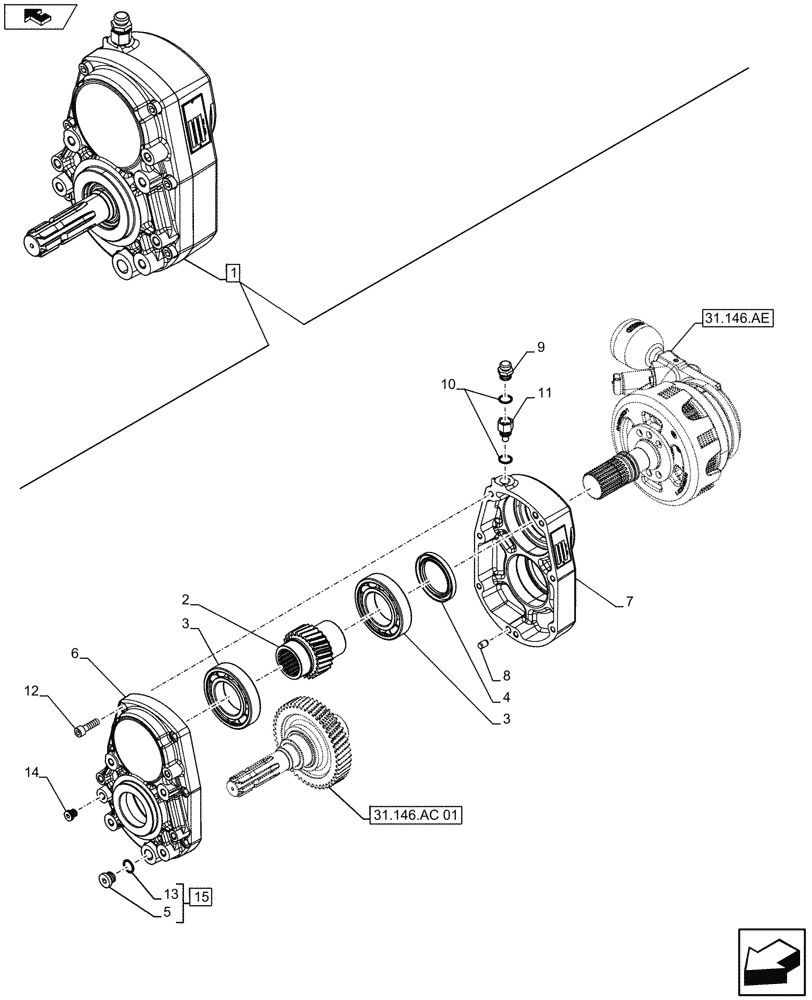 Схема запчастей Case IH FARMALL 105U - (31.146.AC[02]) - VAR - 332789 - FRONT PTO ASSY, COMPONENTS (31) - IMPLEMENT POWER TAKE OFF