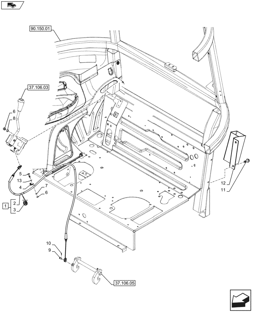 Схема запчастей Case IH FARMALL 75C - (37.106.02) - AUTOMATIC HITCH, CONTROL, CABLE, CAB (VAR.330929) (37) - HITCHES, DRAWBARS & IMPLEMENT COUPLINGS