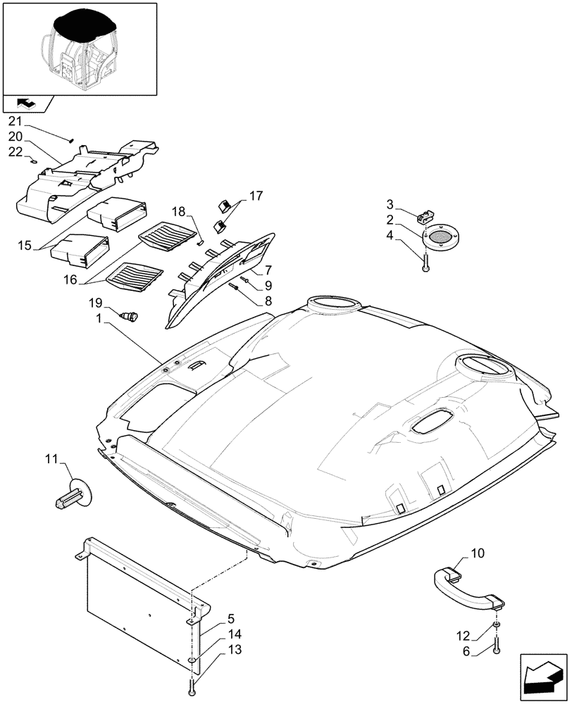 Схема запчастей Case IH PUMA 195 - (1.94.0[03A]) - EEAA ROOF WITH HIGH PROFILE LESS HIGH VISIBILITY PANEL - HEADLINER - D9018 (10) - OPERATORS PLATFORM/CAB