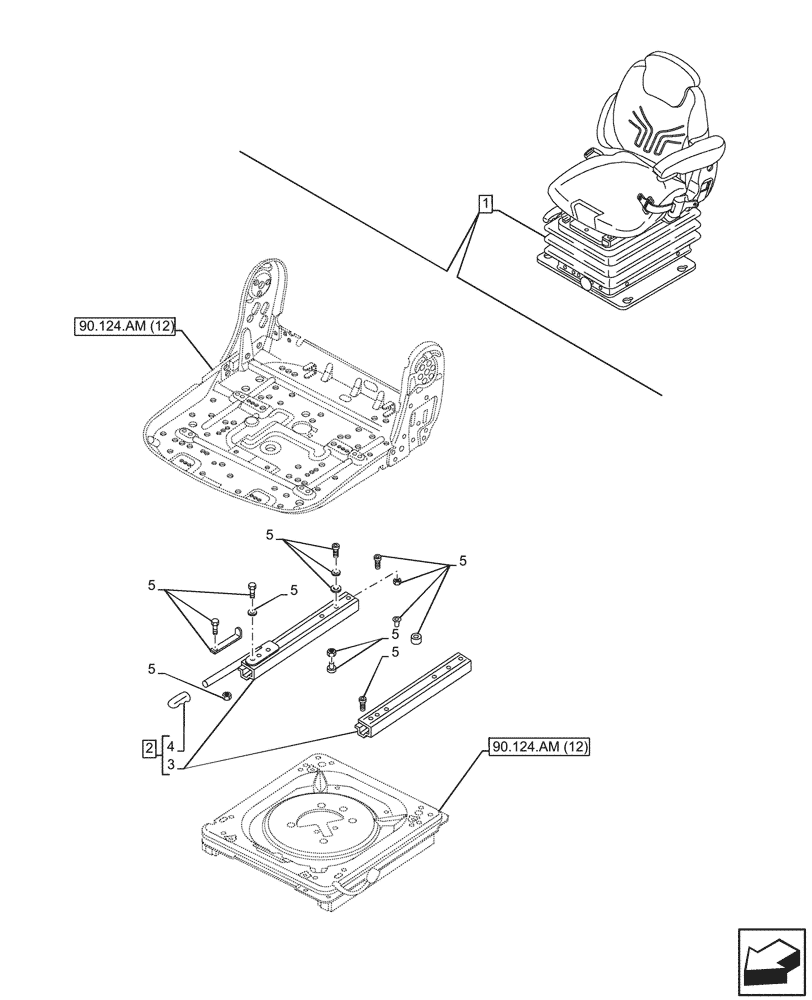 Схема запчастей Case IH MAXXUM 145 - (90.124.AL[05]) - VAR - 758670 - DRIVER SEAT, GRAMMER DELUXE SEAT, W/ LOW FREQUENCY AIR SUSPENSION, W/ HEATED CUSHIONS, W/ ELECTROHYDRAULIC REMOTES, GUIDE (90) - PLATFORM, CAB, BODYWORK AND DECALS