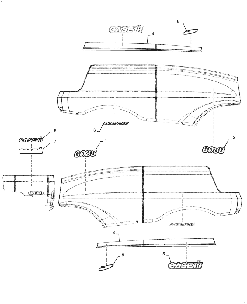 Схема запчастей Case IH 6088 - (90.108.AB[01]) - MODEL IDENTIFICATION DECAL, 6088 (90) - PLATFORM, CAB, BODYWORK AND DECALS