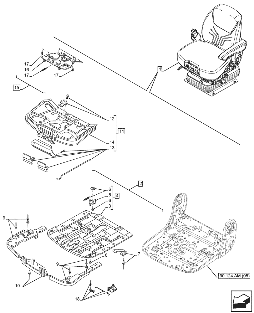 Схема запчастей Case IH MAXXUM 135 - (90.124.AM[06]) - VAR - 758674 - DRIVER SEAT, GRAMMER DELUXE SEAT, W/ LOW FREQUENCY AIR SUSPENSION, W/ HEATED CUSHIONS, SUPPORT (90) - PLATFORM, CAB, BODYWORK AND DECALS