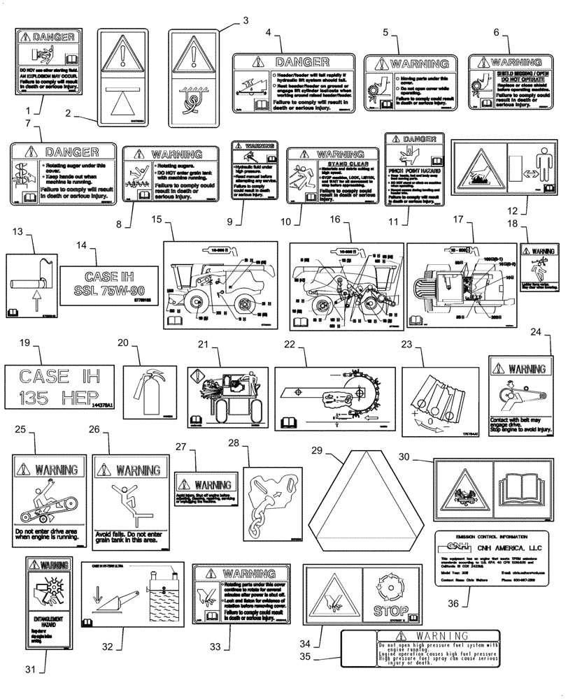 Схема запчастей Case IH 7088 - (90.108.AB[02]) - WARNING DECAL (90) - PLATFORM, CAB, BODYWORK AND DECALS