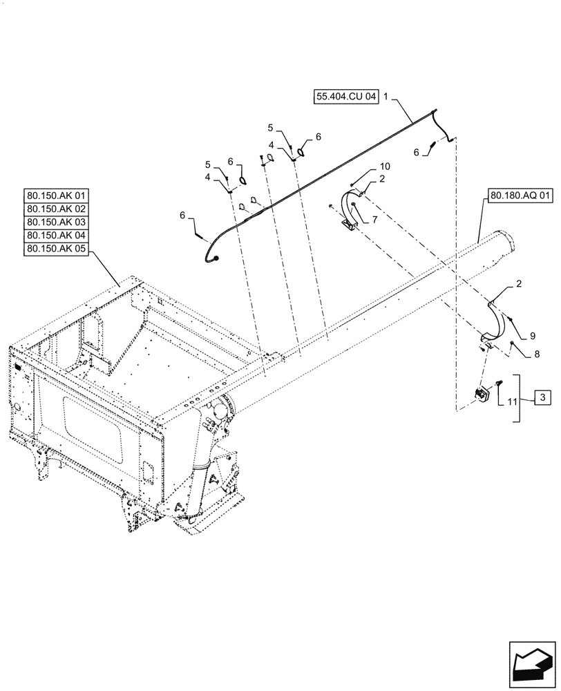 Схема запчастей Case IH 6140 - (55.404.CU[01]) - VAR - 425553 - UNLOADING TUBE, ELECTRICAL, NON-PIVOT SPOUT (55) - ELECTRICAL SYSTEMS