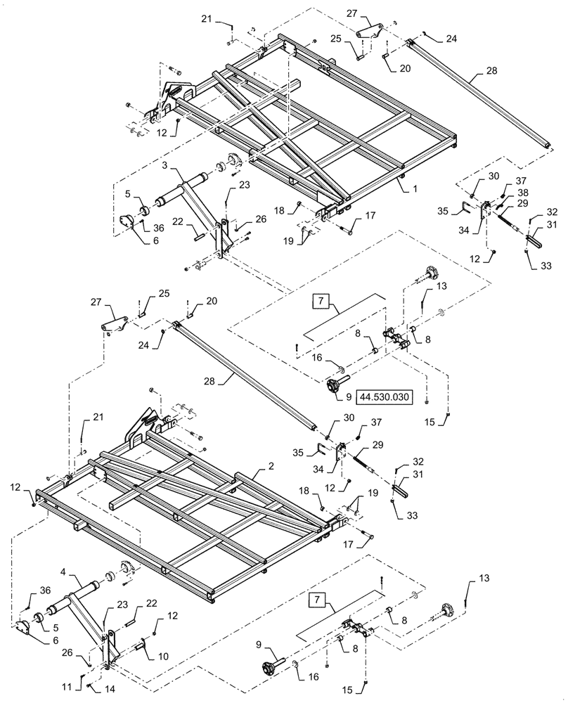 Схема запчастей Case IH TM255 - (39.100.020) - WING FRAME (39) - FRAMES AND BALLASTING