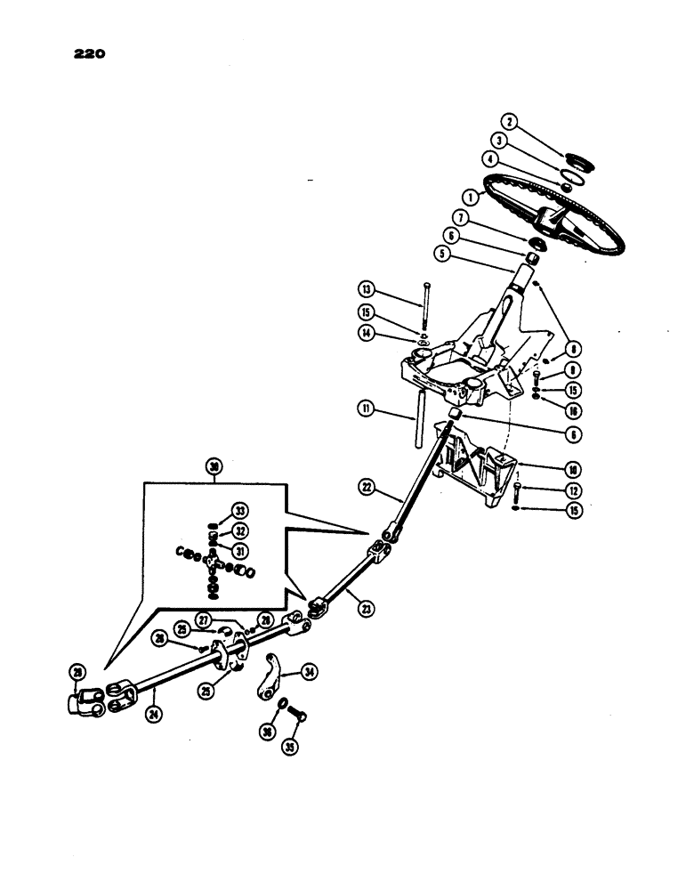 Схема запчастей Case IH 430 - (220) - STEERING WHEEL AND LINKAGE, 430 MODEL, PRIOR TO S/N 8262800 (05) - STEERING