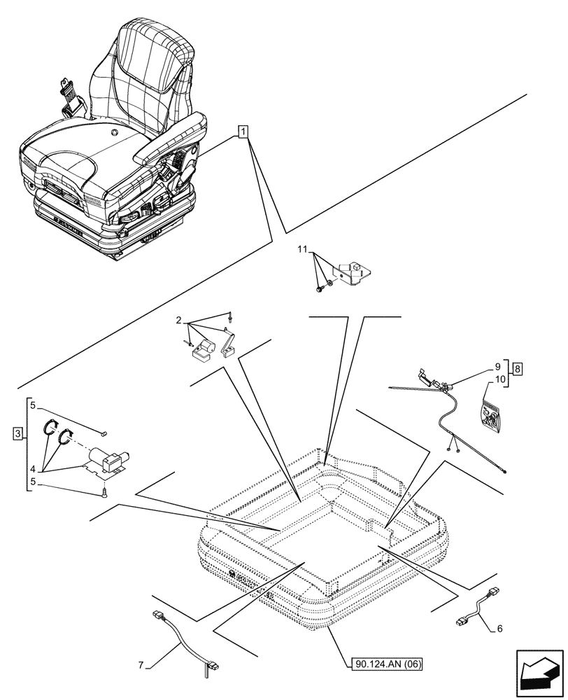 Схема запчастей Case IH MAXXUM 115 - (55.512.CQ[06]) - VAR - 758363 - DRIVER SEAT, W/ SEMI-ACTIVE SUSPENSION, W/ HEATED CUSHIONS, ACTIVE LEATHER COMFORT PACK, AIR COMPRESSOR, SENSOR, HARNESS (55) - ELECTRICAL SYSTEMS