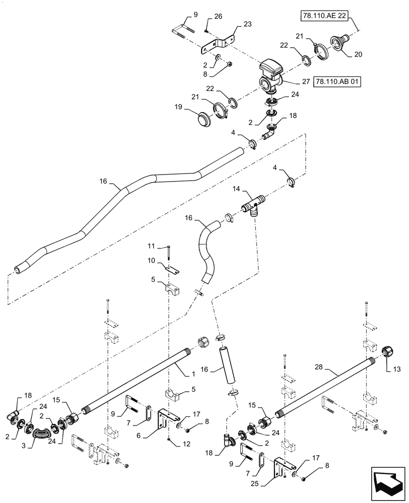 Схема запчастей Case IH PATRIOT 2250 - (78.110.AE[21]) - BOOM PLUMBING, LH, OUTER, 20"/30" NOZZLE SPACING, 5 SECTION, 90, ASN YGT042518 (78) - SPRAYING