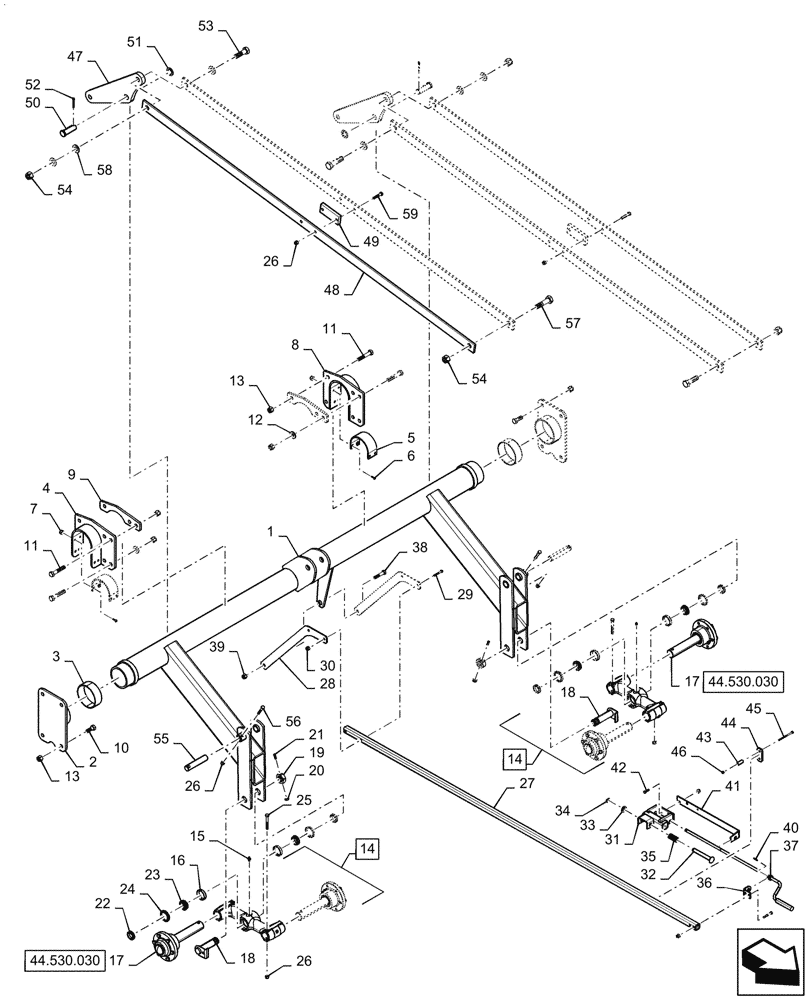 Схема запчастей Case IH TM255 - (39.100.030) - MAIN FRAME LIFT SYSTEM (39) - FRAMES AND BALLASTING