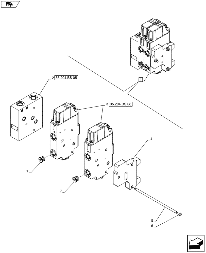 Схема запчастей Case IH FARMALL 105U - (35.204.BS[07]) - VAR - 336386 - MID MOUNT VALVE KIT, ELECTRONIC, COMPONENTS (35) - HYDRAULIC SYSTEMS