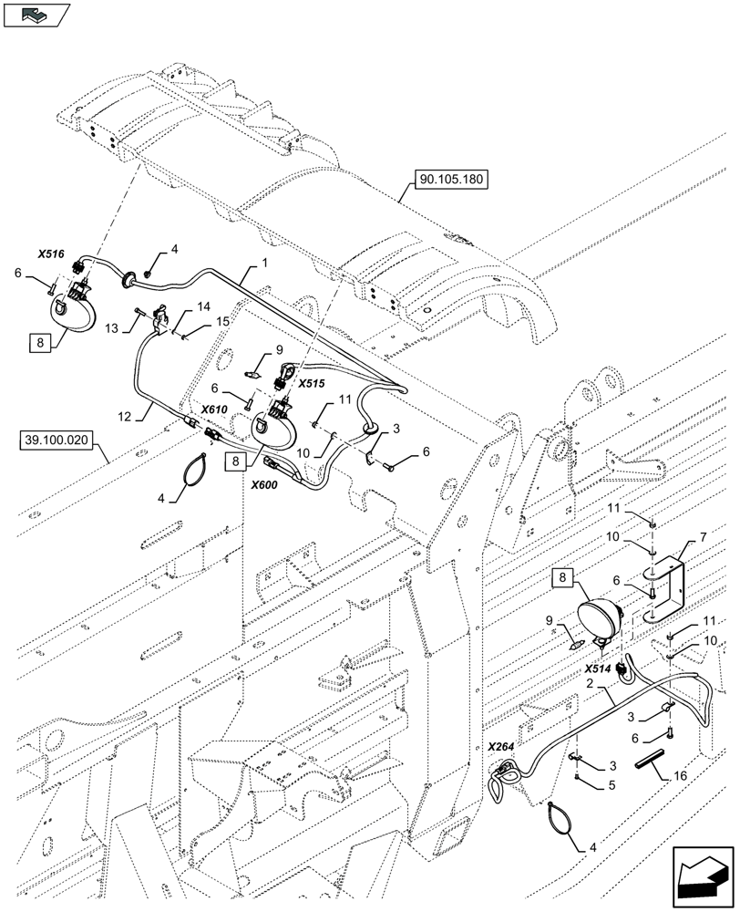 Схема запчастей Case IH LB434S - (55.404.041) - KNOTTER AND NEEDLE LIGHTS - D137 (55) - ELECTRICAL SYSTEMS