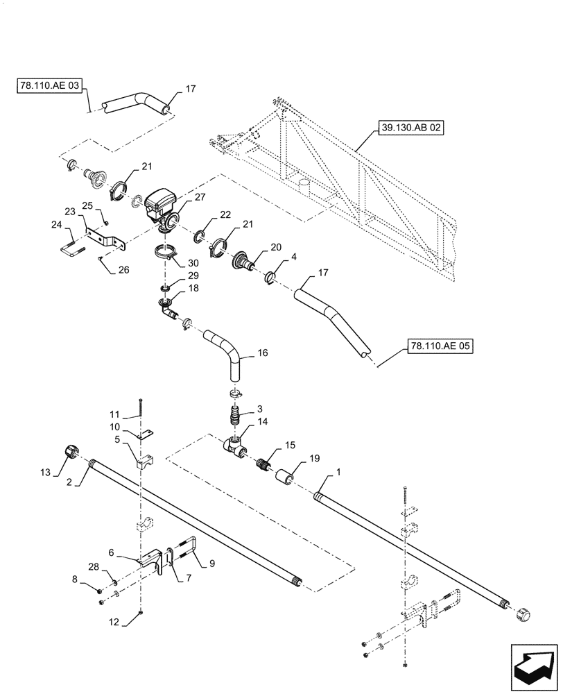 Схема запчастей Case IH PATRIOT 2250 - (78.110.AE[04]) - BOOM PLUMBING, RH, INNER, 20" NOZZLE SPACING, 5 SECTION, 80, BSN YGT042519 (78) - SPRAYING