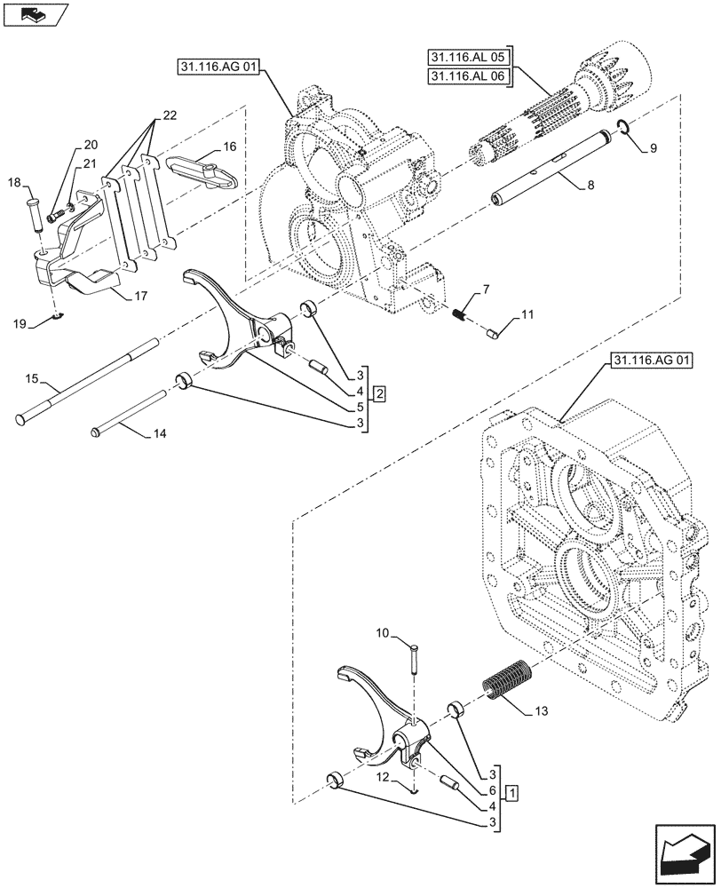 Схема запчастей Case IH FARMALL 105U - (31.104.AA[06]) - VAR - 331729 - PTO 540/540E/1000 RPM, ROD & FORKS, NA (31) - IMPLEMENT POWER TAKE OFF