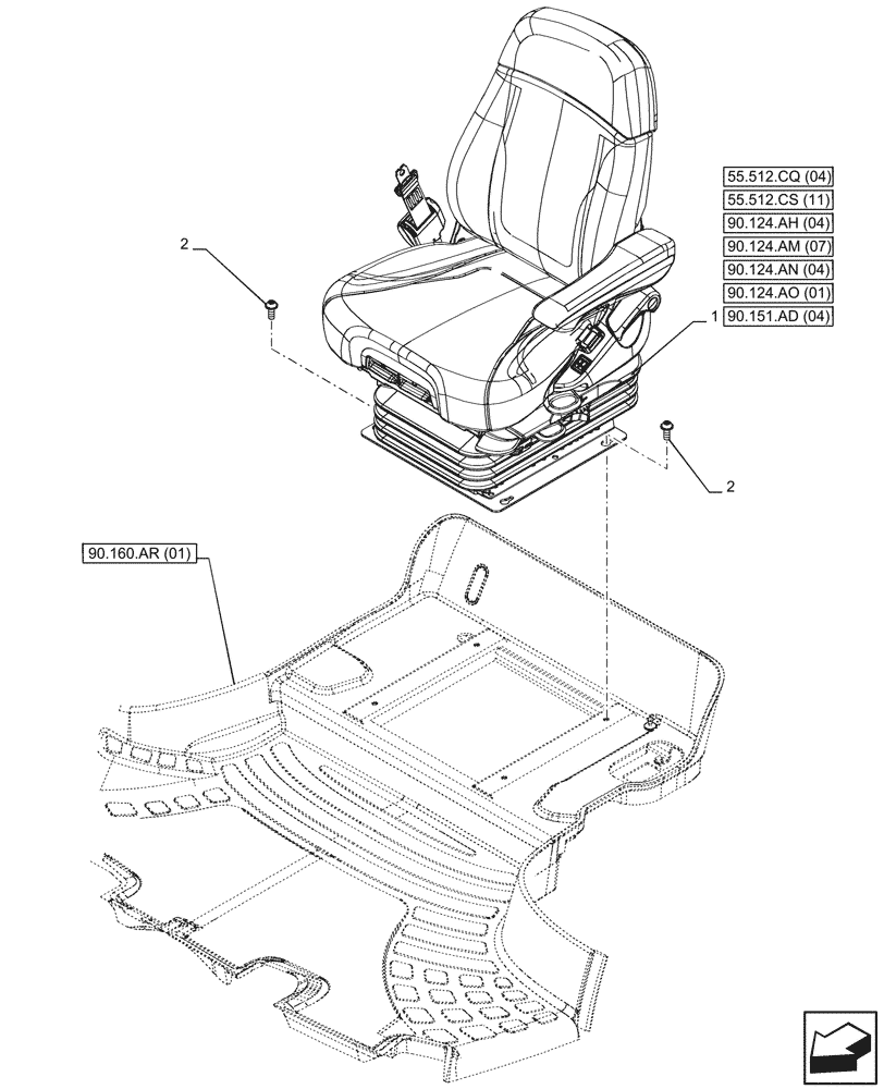 Схема запчастей Case IH MAXXUM 115 - (90.124.AE[04]) - VAR - 758362 - DRIVER SEAT, GRAMMER DELUXE SEAT, W/ LOW FREQUENCY AIR SUSPENSION, MOUNTING (90) - PLATFORM, CAB, BODYWORK AND DECALS