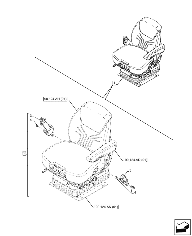 Схема запчастей Case IH MAXXUM 145 - (90.151.AD[01]) - VAR - 391285 - DRIVER SEAT, GRAMMER DELUXE SEAT, W/ LOW FREQUENCY AIR SUSPENSION, SAFETY BELT (90) - PLATFORM, CAB, BODYWORK AND DECALS